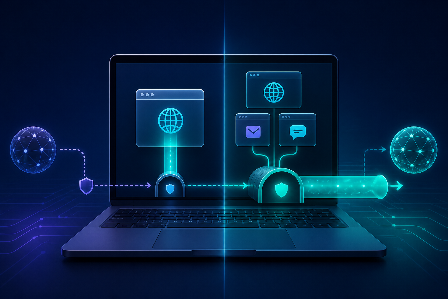 Схема охвата трафика VPN-расширением и системным VPN